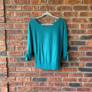 Teal Sweater with Buttoned Sleeves